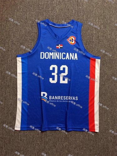 NBA Antony Towns 32 Team Dominicana Basketball Maillot bleu imprimé